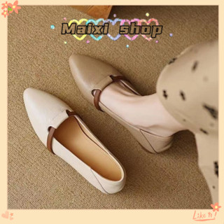 รองเท้าโลฟเฟอร์ส้นเตี้ยสไตล์เกาหลีย้อนยุคสีดำ หนังนุ่ม เหมาะ…