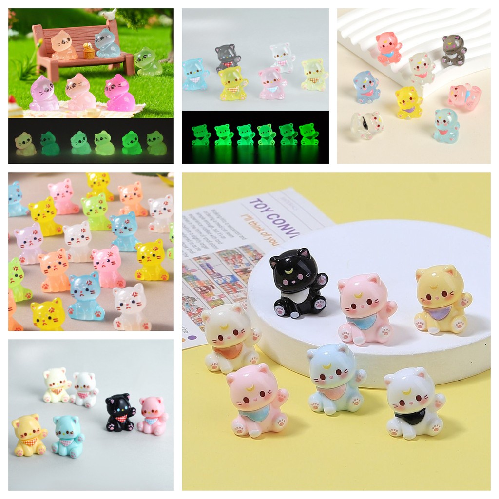 10 ชิ้นการ์ตูนมินิแมวสัตว์ Miniatures หลากสี เครื่องประดับเรซิ่น Fairy ตกแต่งสวน Micro ภูมิทัศน์