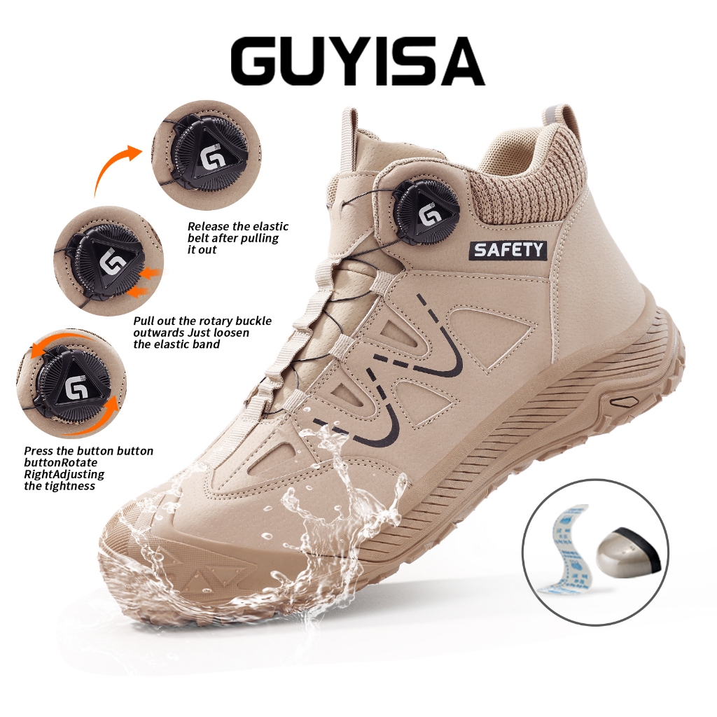 GUYISA รองเท้าเซฟตี้รองเท้าทํางานรองเท้าหัวเหล็กกันน้ํากันลื่นตัดสูง 5052