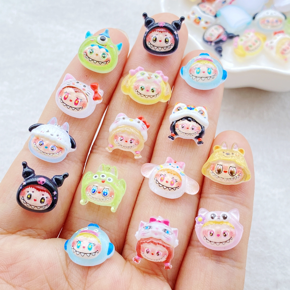 50ชิ้นเรซิ่นที่มีสีสันมินิการ์ตูนสัตว์แมว,กระต่าย,ลูกสุนัข,กะโหลกศีรษะข้าวเล็บแบนกลับ พลอยเทียม รูปปั้นขนาดเล็ก ทําเอง มินิสมุดภาพตกแต่งงานฝีมือ