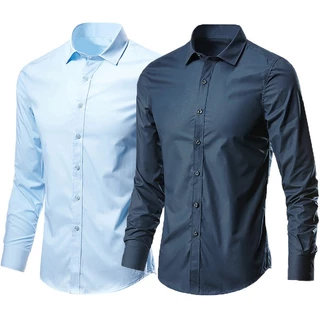 เสื้อเชิ้ตสีขาวผู้ชายแขนยาว สไตล์เกาหลี สวมใส่ได้ทั้งงานธุรกิจและลำลอง
