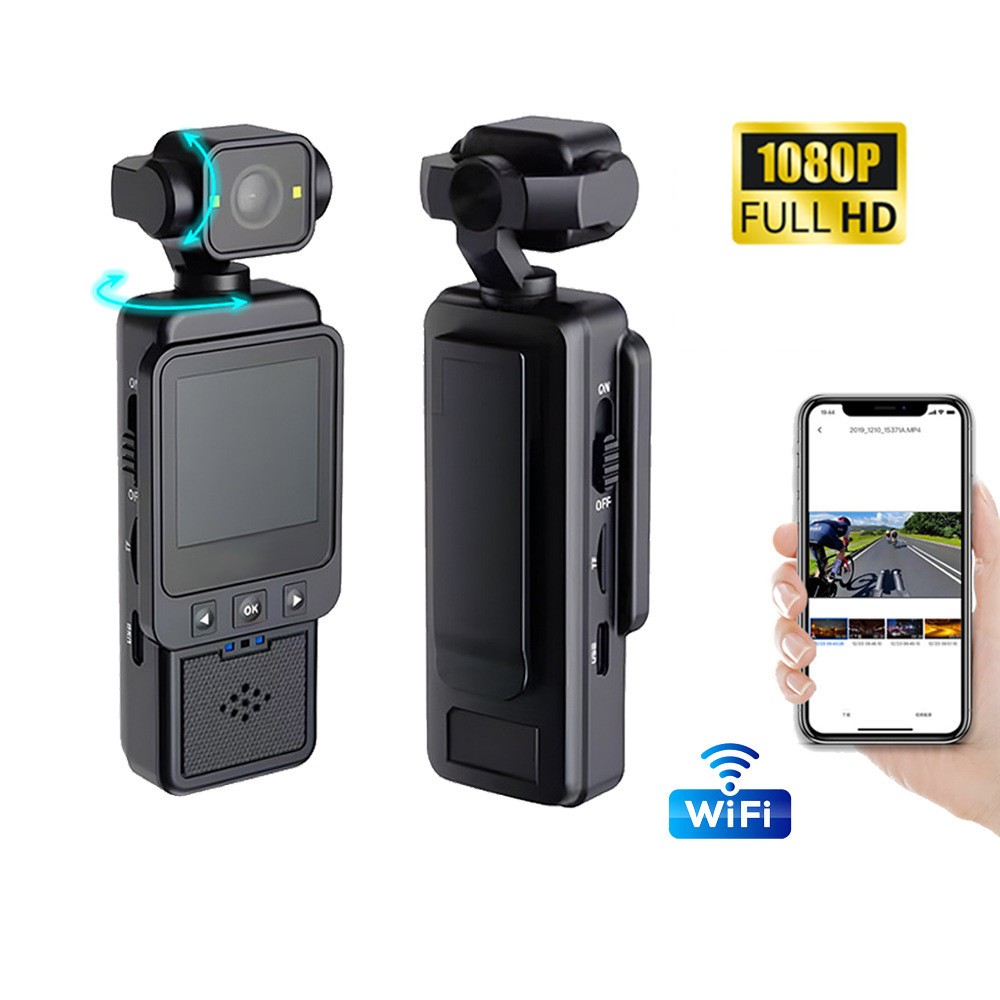 1080P Mini WiFi Body Camera พร้อมบันทึกวิดีโอเสียง IR Night Vision 180° Rotation Wearable HD cam สําหรับเล่นกีฬาท่องเที่ยว