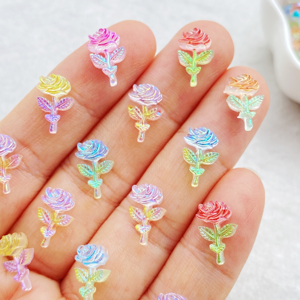 50ชิ้นใหม่น่ารักมินิที่มีสีสันกุหลาบชุดเรซิ่นแบนกลับเครื่องประดับทําทําเล็บมืออุปกรณ์ทําผม