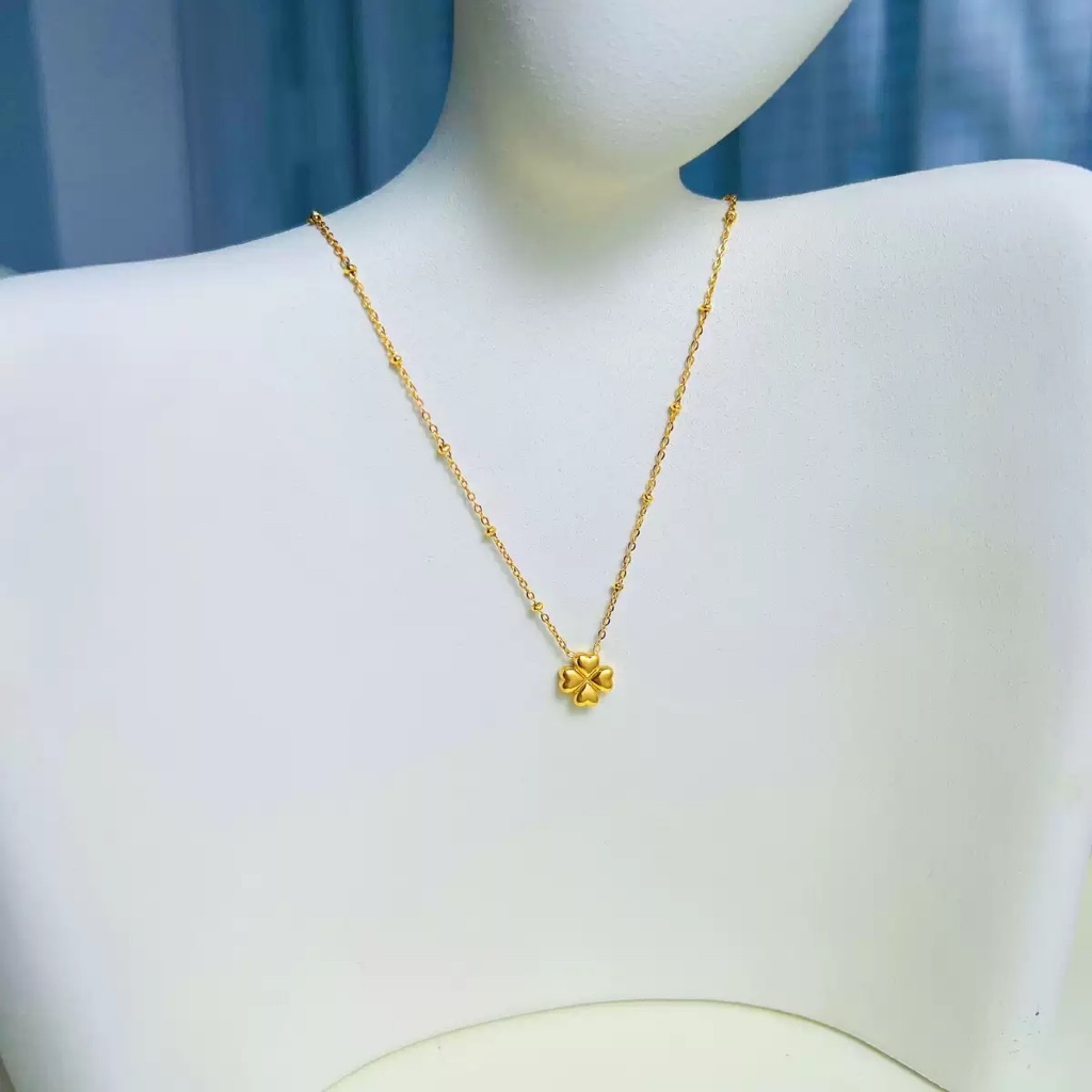 สร้อยคอลวดลายดอกไม้และลูกปัด สไตล์ญี่ปุ่นและเกาหลีคลาสสิก ทำจากเหล็กไทเทเนียม
