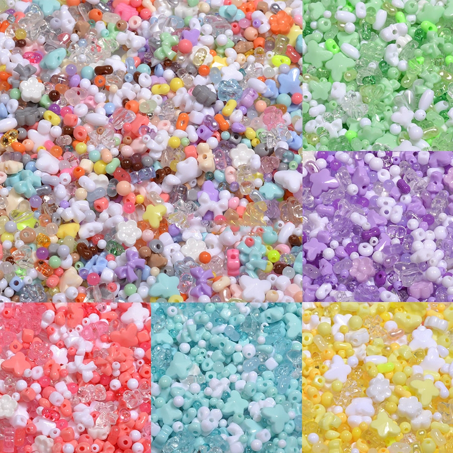 ST.KUNKKA 20g 50g ลูกปัดขนาดเล็กสีอะคริลิคผสมสร้อยข้อมือลูกปัดลูกปัดลูกปัดดอกไม้