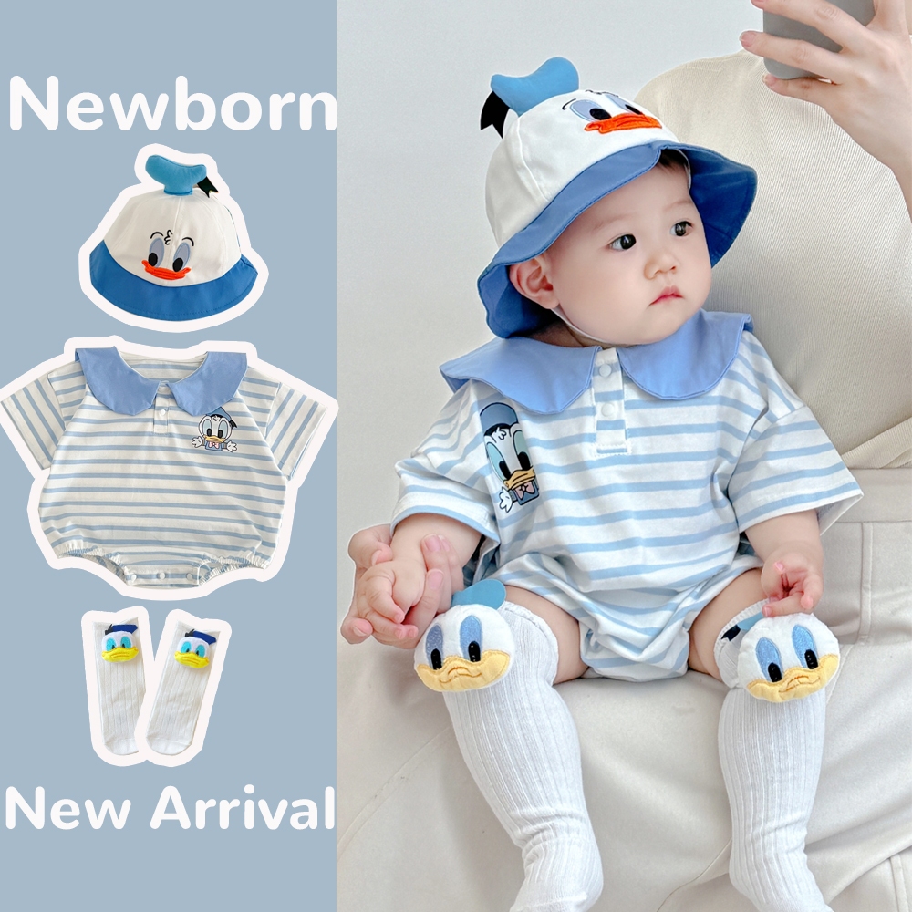 0-24 เดือนทารกแรกเกิดการ์ตูน Donald Naval เป็ด Overalls ฤดูร้อน Jumpsuit ทารก Romper - ชุดบอดี้สูทแขนสั้นสําหรับเด็ก