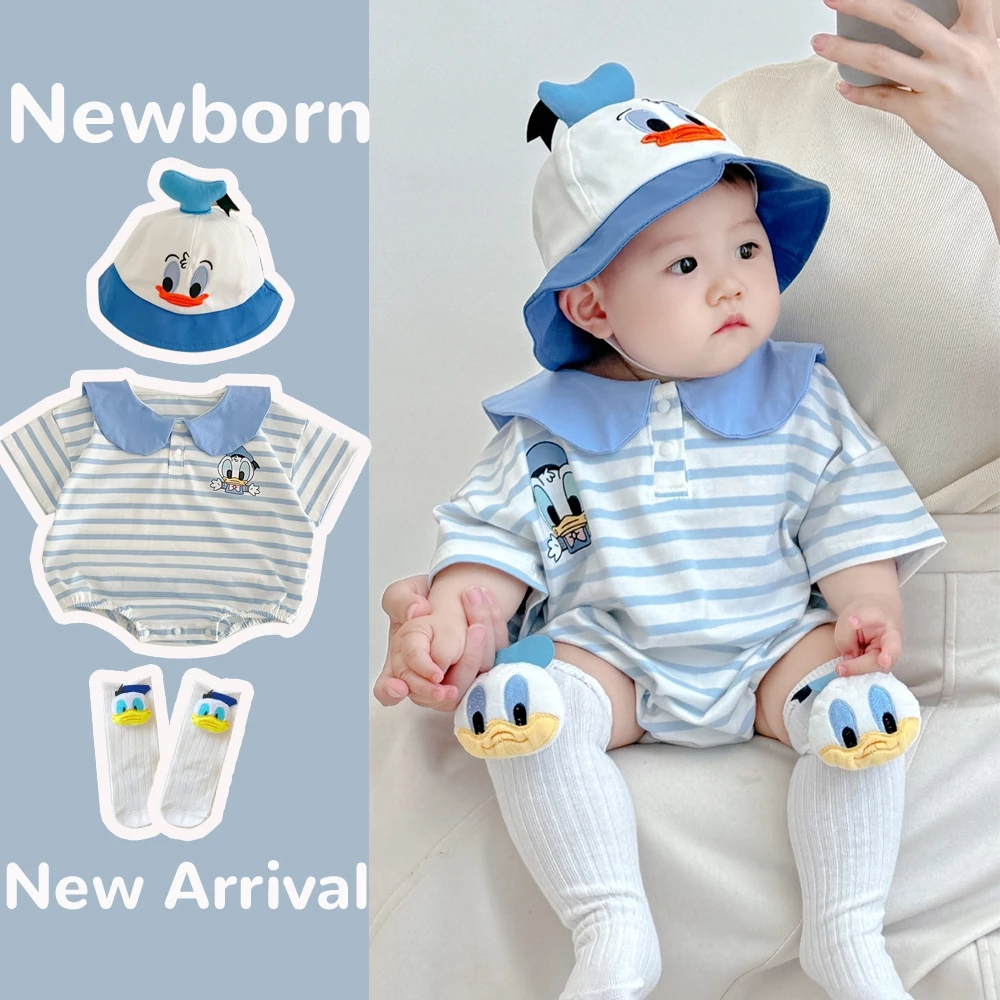 0-24 เดือนทารกแรกเกิดการ์ตูน Donald Naval เป็ด Overalls ฤดูร้อน Jumpsuit ทารก Romper - ชุดบอดี้สูทแขนสั้นสําหรับเด็ก