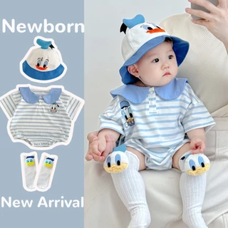 0-24 เดือนทารกแรกเกิดการ์ตูน Donald Naval เป็ด Overalls ฤดูร้อน Jumpsuit ทารก Romper - ชุดบอดี้สูทแขนสั้นสําหรับเด็ก