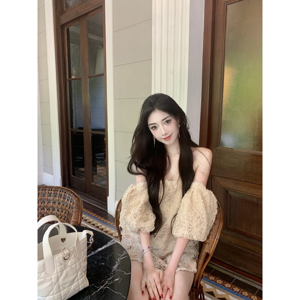 Heavy Industry Crochet Craft French Retro Print One-Shoulder Tube Top ราคา ถูกที่สุด ดีลบีเคเค แกลเลอรีภาพที่ 8