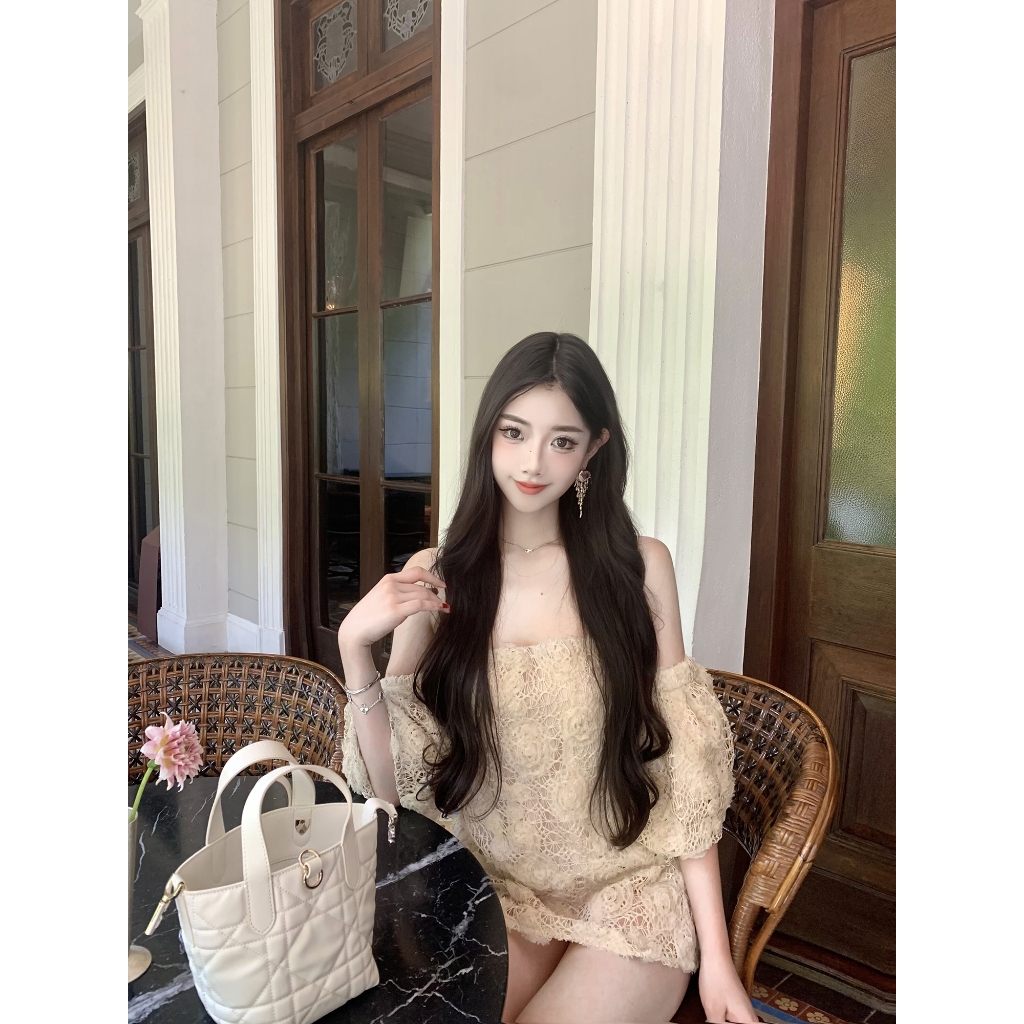 Heavy Industry Crochet Craft French Retro Print One-Shoulder Tube Top ราคา ถูกที่สุด ดีลบีเคเค แกลเลอรีภาพที่ 5
