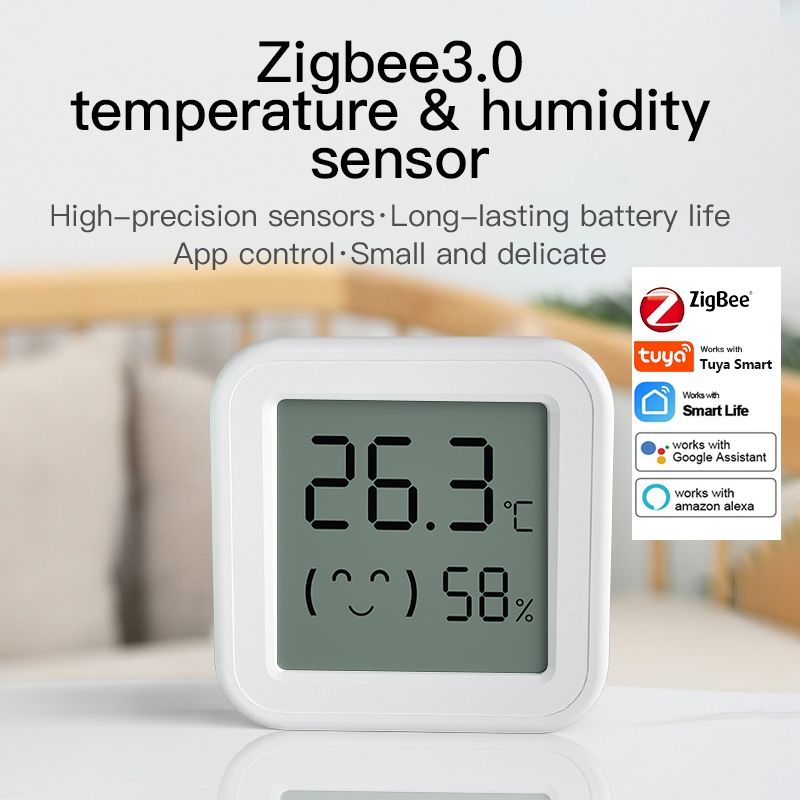 Tuya ZigBee เซ็นเซอร์อุณหภูมิและความชื้นอัจฉริยะเครื่องตรวจจับความชื้นในร่มพร้อมหน้าจอ LED ทํางานร่วมกับ Google Assistant Alexa