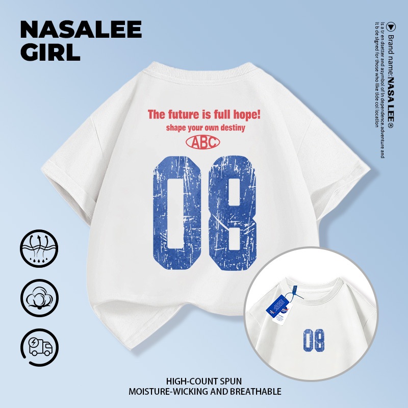 เสื้อยืดเด็กผ้าฝ้ายแท้ สไตล์อเมริกัน อินเทรนด์ แขนสั้น ไซส์ 08 พร้อมพิมพ์ทั้งชายและหญิง