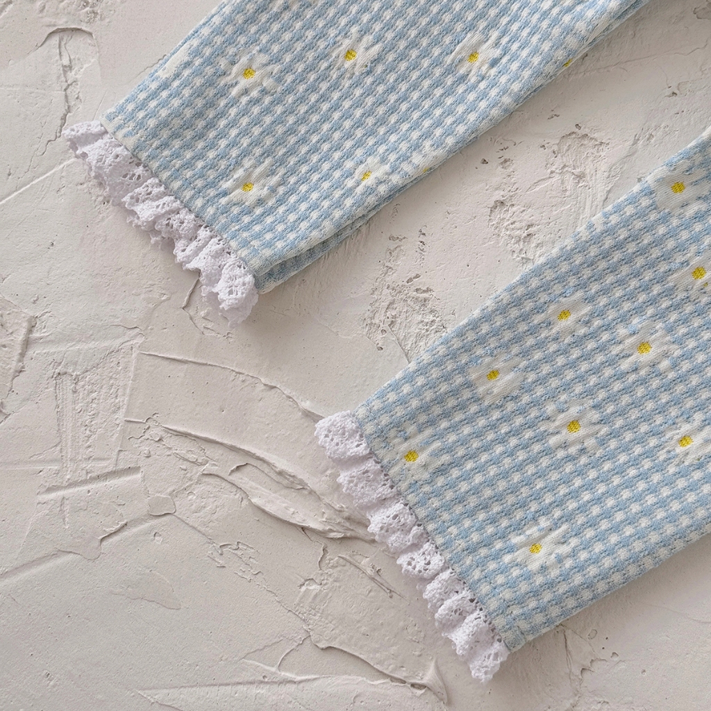 เสื้อผ้าเด็กสำหรับฤดูใบไม้ผลิและใบไม้ร่วง พิมพ์ลายดอกไม้ สีฟ้าอ่อน กางเกงเอวสูง นุ่มสบาย เหมาะสำหรับทารก - รูปที่ 6