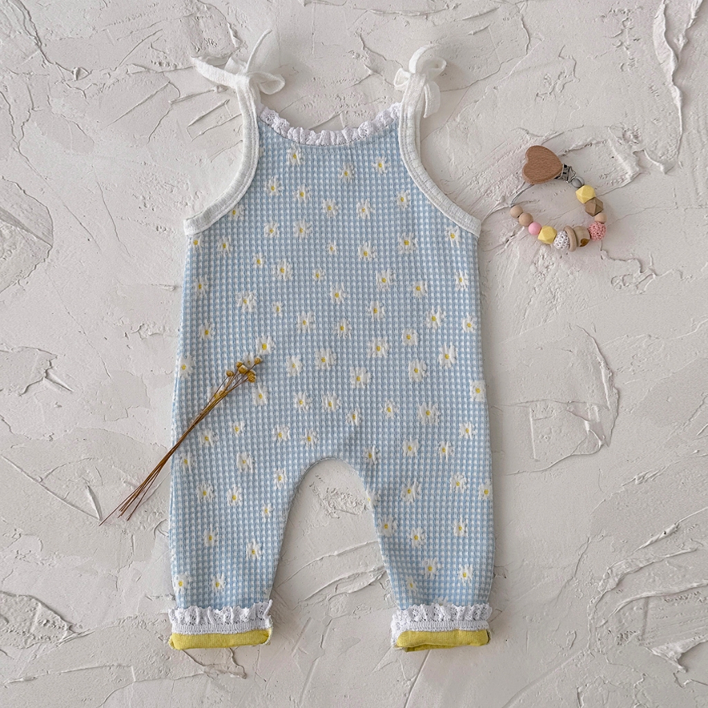 เสื้อผ้าเด็กสำหรับฤดูใบไม้ผลิและใบไม้ร่วง พิมพ์ลายดอกไม้ สีฟ้าอ่อน กางเกงเอวสูง นุ่มสบาย เหมาะสำหรับทารก - รูปที่ 4