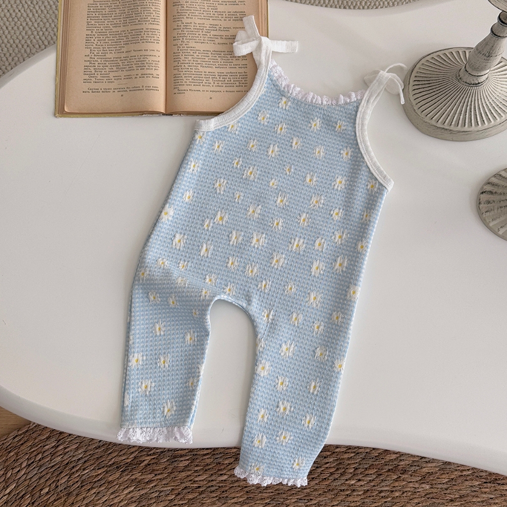 เสื้อผ้าเด็กสำหรับฤดูใบไม้ผลิและใบไม้ร่วง พิมพ์ลายดอกไม้ สีฟ้าอ่อน กางเกงเอวสูง นุ่มสบาย เหมาะสำหรับทารก - รูปที่ 2