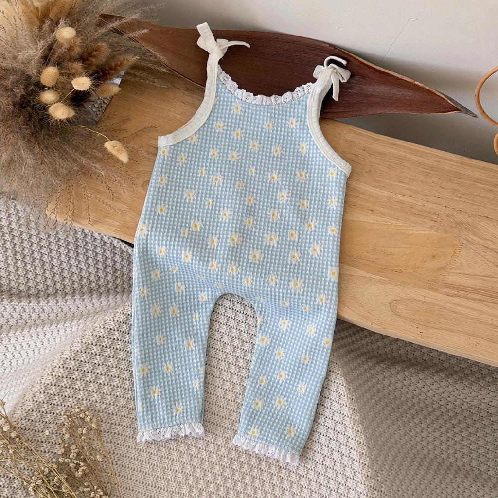 เสื้อผ้าเด็กสำหรับฤดูใบไม้ผลิและใบไม้ร่วง พิมพ์ลายดอกไม้ สีฟ้าอ่อน กางเกงเอวสูง นุ่มสบาย เหมาะสำหรับทารก - รูปที่ 3