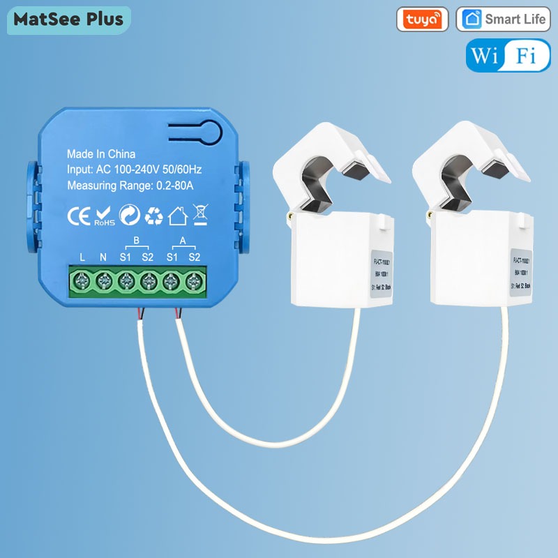 Tuya สมาร์ท 2 ทิศทาง WiFi Energy Meter Bidirection 1/2 ช่อง 80A Clamp App Monitor พลังงานแสงอาทิตย์ผลิตและต่อเนื่องไฟฟ้าสถิติ AC100-240V