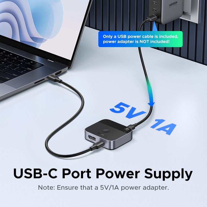 UGREEN 8K60Hz DP + USB C 2 in 1 Out Switch สวิตช์คลิกเดียว Fast DataTransmission Converter สําหรับทีวีแล็ปท็อปพีซีโปรเจคเตอร์ Monitor - รูปที่ 3