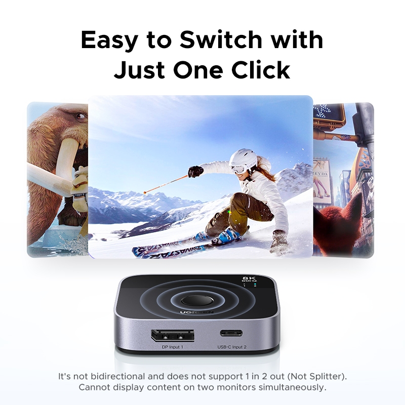 UGREEN 8K60Hz DP + USB C 2 in 1 Out Switch สวิตช์คลิกเดียว Fast DataTransmission Converter สําหรับทีวีแล็ปท็อปพีซีโปรเจคเตอร์ Monitor - รูปที่ 6