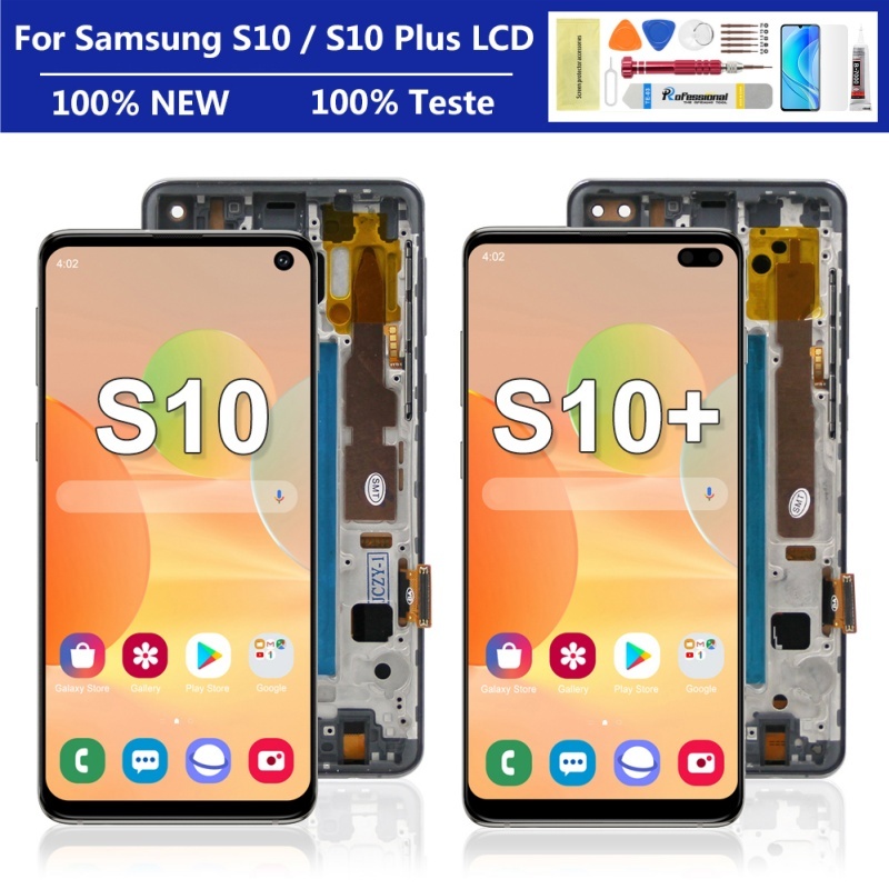 สําหรับ Samsung Galaxy S10 S10+ G975F G770 G975U G975W Lcd พร้อมจอแสดงผลกรอบหน้าจอสัมผัสดิจิตอลเปลี่