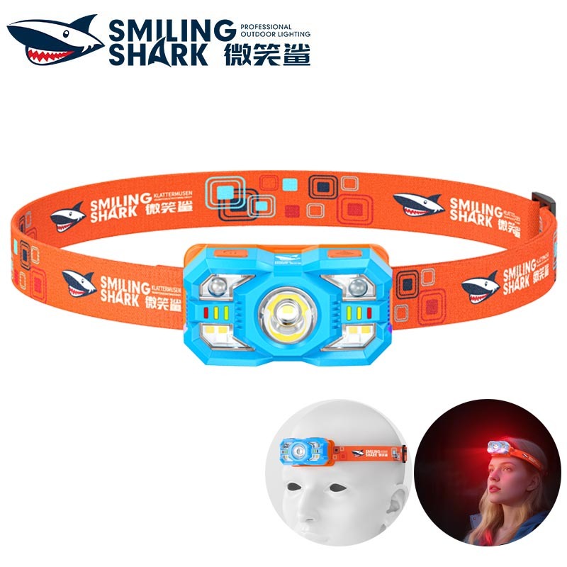 SmilingShark TD0168 ไฟคาดหัว ไฟฉายคาดหัว LED เซ็นเซอร์ สว่างมาก มินิ ไฟหน้า แสงสีขาว/ แดง ไฟคบเพลิงหัว ปรับได้ 45 ° 5 โหมด Type-C แบบชาร์จได้ มีน้ำหนักเบา กันน้ำสำหรับการตั้งแคมป์