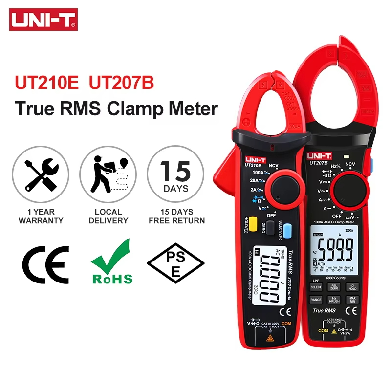 UNI-T แคลมป์มิเตอร์ UT210E UT210D UT210C UT208B UT207B UT206B UT205E ดิจิตอลแอมป์มิเตอร์คีม Amperime