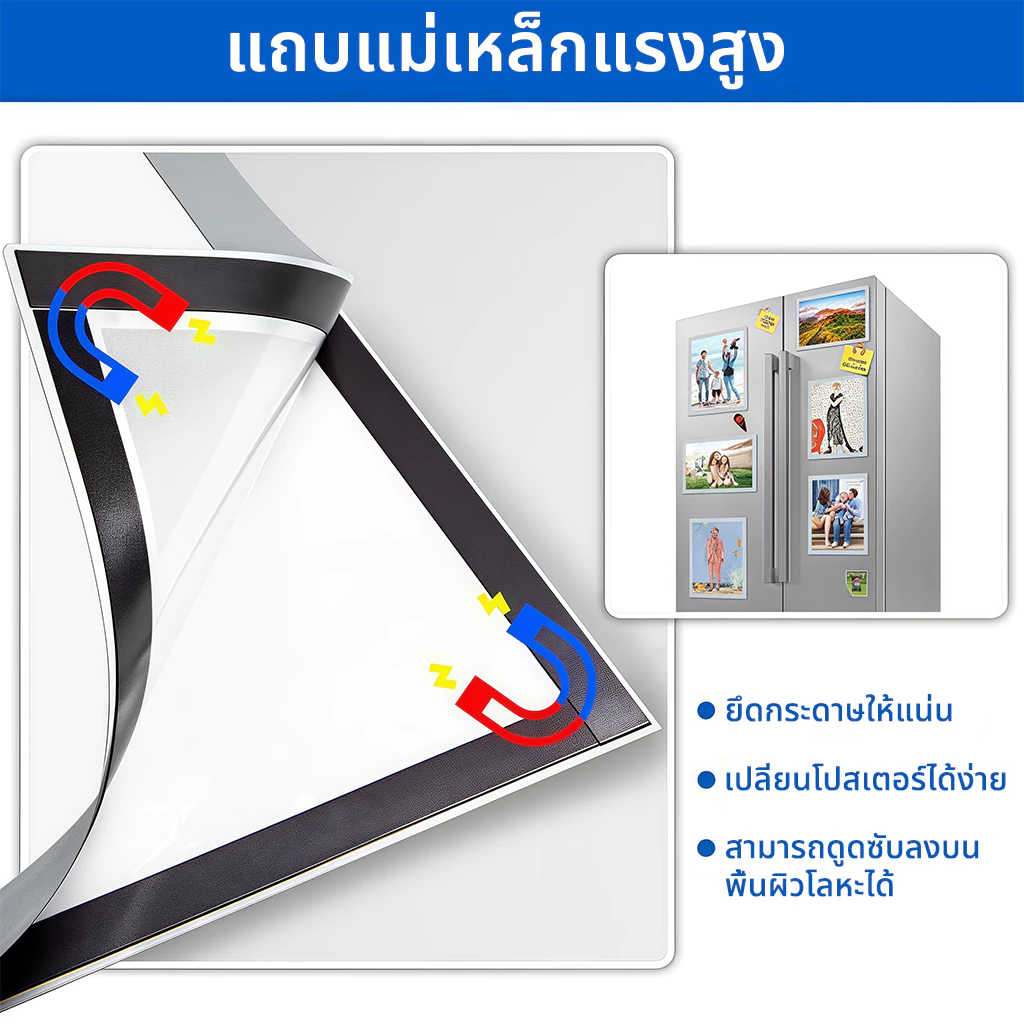 ป้ายติดผนัง กรอบป้ายติดผนัง ซองใส่เอกสาร ขอบแม่เหล็ก ขนาด กรอบรูป A3 A4 A5 A6 แบบไม่เจาะ มีกาวในตัว กรอบรูปมินิมอลติดผนัง thumbnail 3