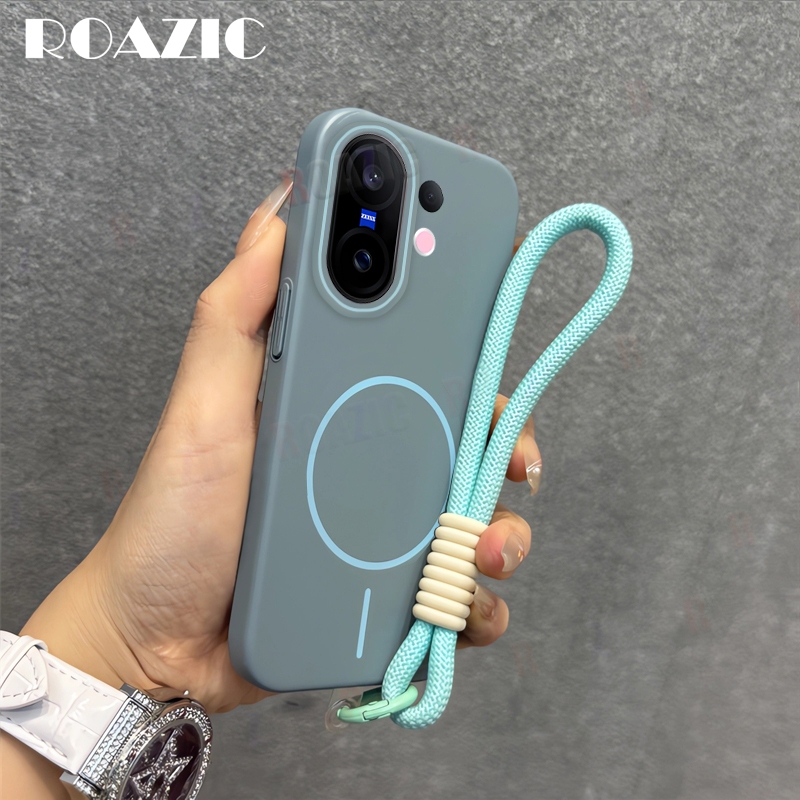 เคสโทรศัพท์แม่เหล็กหรูหราเข้ากันได้สําหรับVIVO X200 X100 X90 X80 FE Pro 5Gชาร์จไร้สายพร้อมสายรัดข้อม