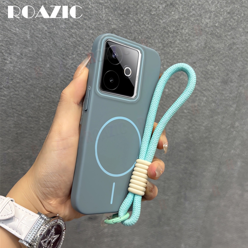 เคสโทรศัพท์แม่เหล็กหรูหราเข้ากันได้สําหรับRealme GT 7T GT 7 GT 7 Proชาร์จไร้สายพร้อมสายรัดข้อมือมือส