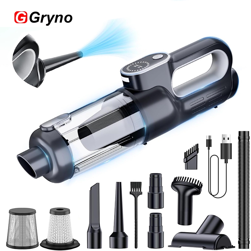 Gryno 19000Pa เครื่องดูดฝุ่นในรถยนต์และเครื่องเป่าลม 2 in 1 ใช้ในบ้านไร้สายมินิแบบพกพา Holdhelp ไร้สายลมทรงพลัง