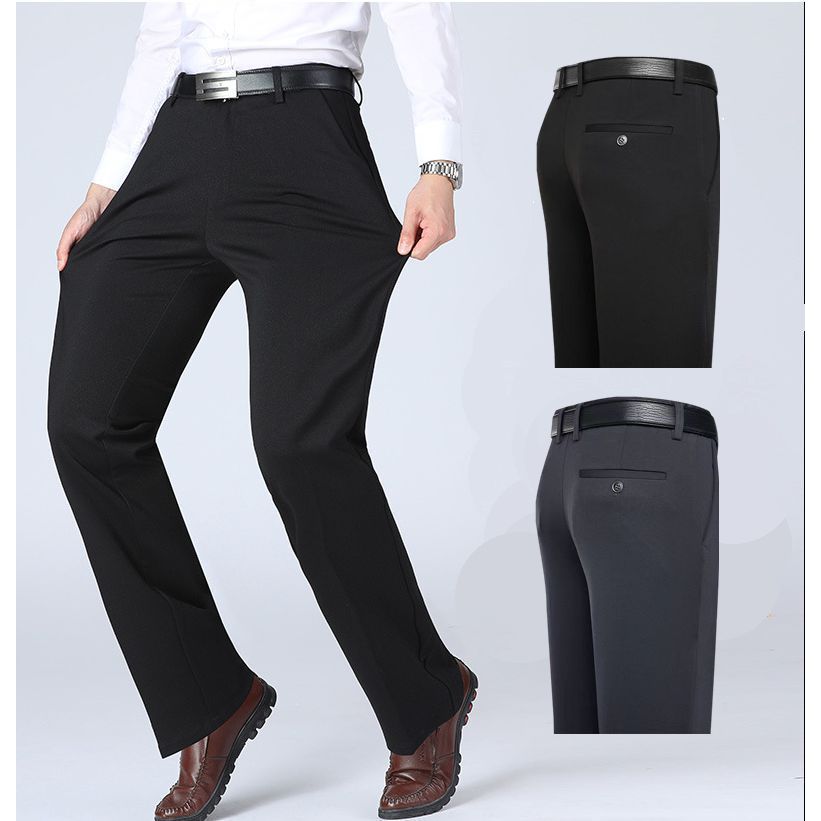 กางเกงทางการธุรกิจผู้ชายทรงหลวม สีดำ เหมาะสำหรับการทำงานในออฟฟิศและการแต่งตัวลำลอง