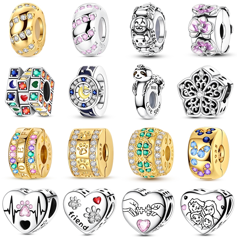 คลิป.charms.love ลูกปัดเงินสเตอร์ลิงสีทองและซิลิโคนสำหรับสร้อยข้อมือหรือสร้อยคอ DIY เครื่องประดับผู้หญิงของขวัญวันเกิด