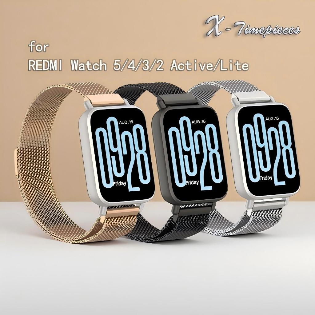 สายโลหะแม่เหล็กสําหรับ Redmi Watch 6/5/4/3/2 Lite/Active Xiaomi Band 10/9/8 pro Milanese สายรัดข้อมือสแตนเลสธุรกิจกีฬานาฬิกา