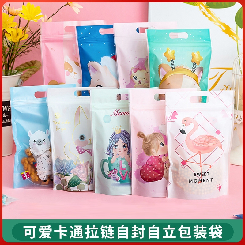 Frosted Stand-Up Bag Zipper Bag Snack Food Bag Nougat Bag Cartoon Snack Biscuit Bag