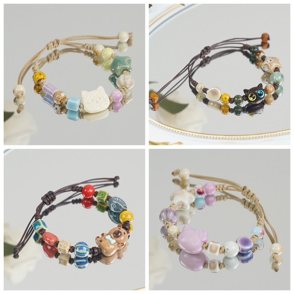 สร้อยข้อมือลูกปัดเซรามิกการ์ตูน สไตล์ Y2K สีสันสดใสมากมาย เป็นของขวัญที่เหมาะสำหรับทุกวัน