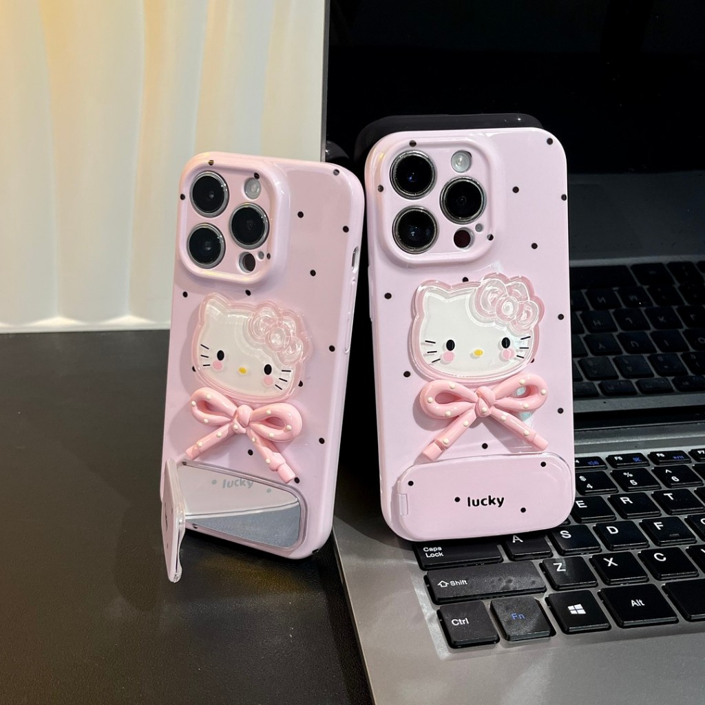 สไตล์ใหม่ x รองพื้น Polka Dot 12 สามมิติแมวโบว์ xr วงเล็บกระจก 13 เหมาะสําหรับ Apple 16promax เคสโทรศัพท์ 14 สาวหัวใจ iPhone15 กันกระแทก 11 เคสป้องกัน
