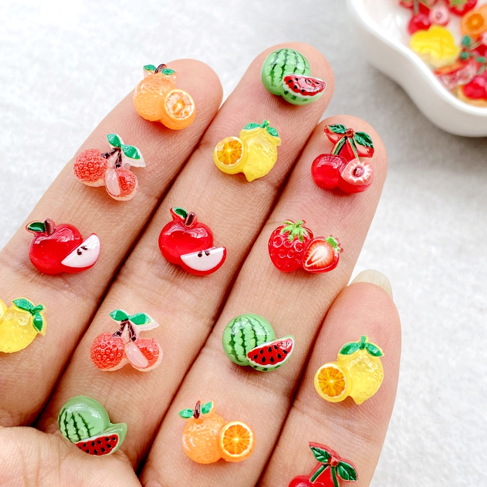 50ชิ้นน่ารักมินิผลไม้เชอร์รี่,สตรอเบอร์รี่,แตงโมเล็บศิลปะเรซิ่นออกแบบเสน่ห์ ทําเอง หัตถกรรมเล็บ3ง ตกแต่ง