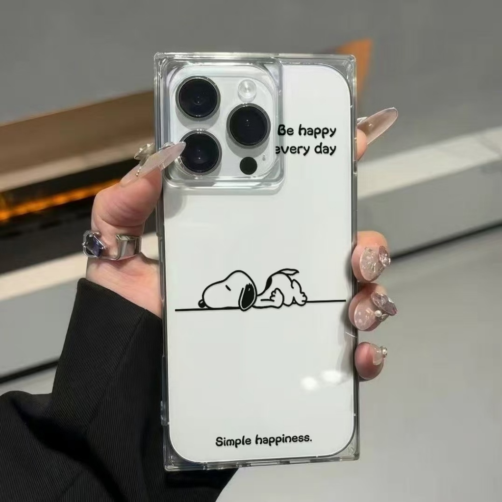 สไตล์เรียบง่ายการ์ตูน สนูปปี้ สี่เหลี่ยมผืนผ้า ทีพียู เคสโทรศัพท์,แฟชั่นกันกระแทกป้องกันโทรศัพท์ปลอก,สําหรับ ไอโฟน 16บวก 16 15บวก 15 14 13 12 11