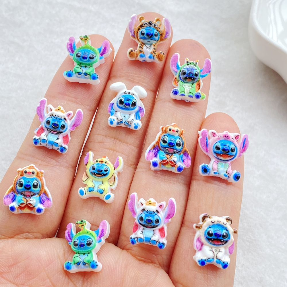 50 ชิ้นน่ารักการ์ตูน Stitch Nails Art Resin Designer Charm DIY Craft Nails 3D ตกแต่ง