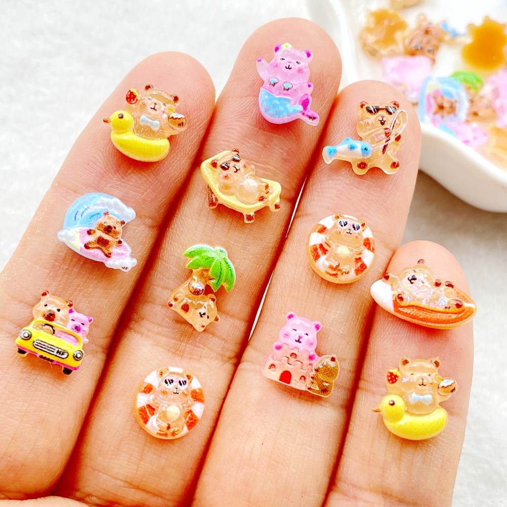 50 ชิ้นน่ารักการ์ตูนหมีสีน้ําตาลซีรีส์เล็บเรซิ่น Designer Charm DIY Craft เล็บ 3D ตกแต่ง