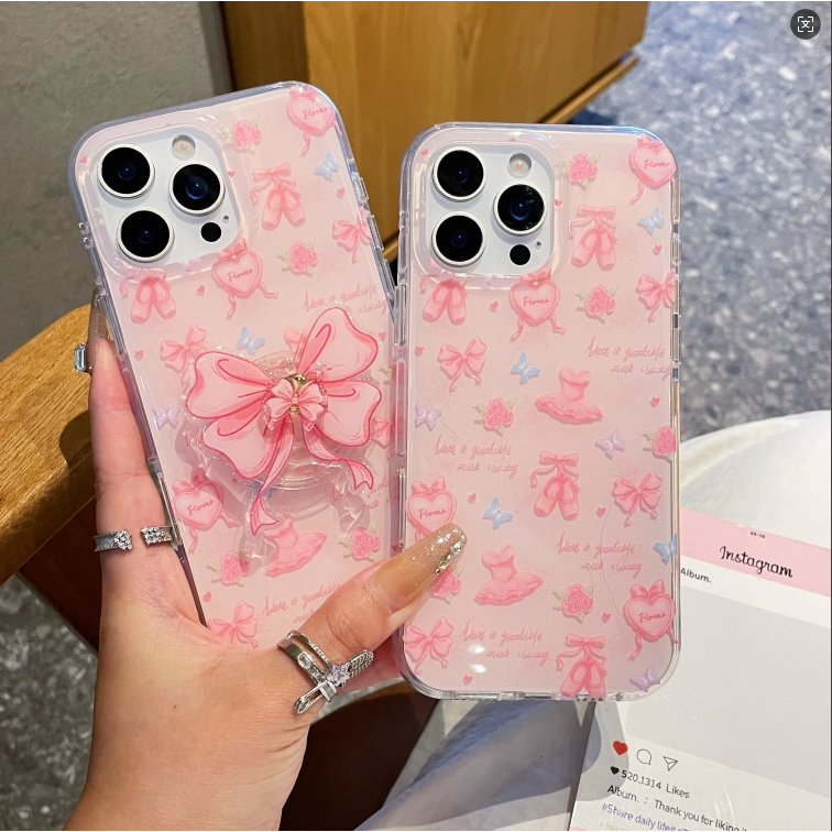 สําหรับกระโปรงเต้นรํากุหลาบรูปแบบหมุนขาตั้งพับ Ipone 13 14pro 15 16Promax Anti Drop เคสโทรศัพท์