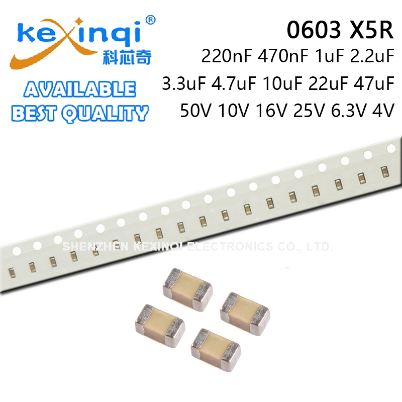 (5-50 ชิ้น) 0603 SMD 50V 10V 16V 25V 6.3V 4V X5R Capacitor 220nF 470nF 1uF 2.2uF 3.3uF 4.7uF 10uF 22uF 47uF