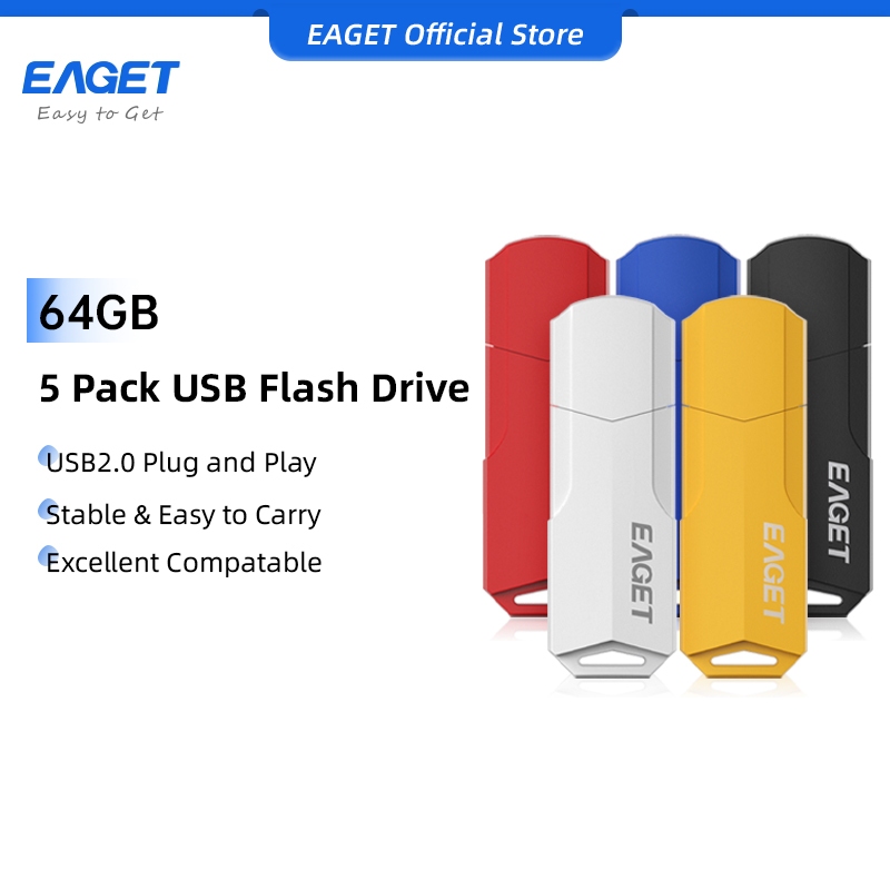 EAGET แฟลชไดรฟ์ USB 5 แพ็ค (4GB/8GB/16GB/32GB/64GB)