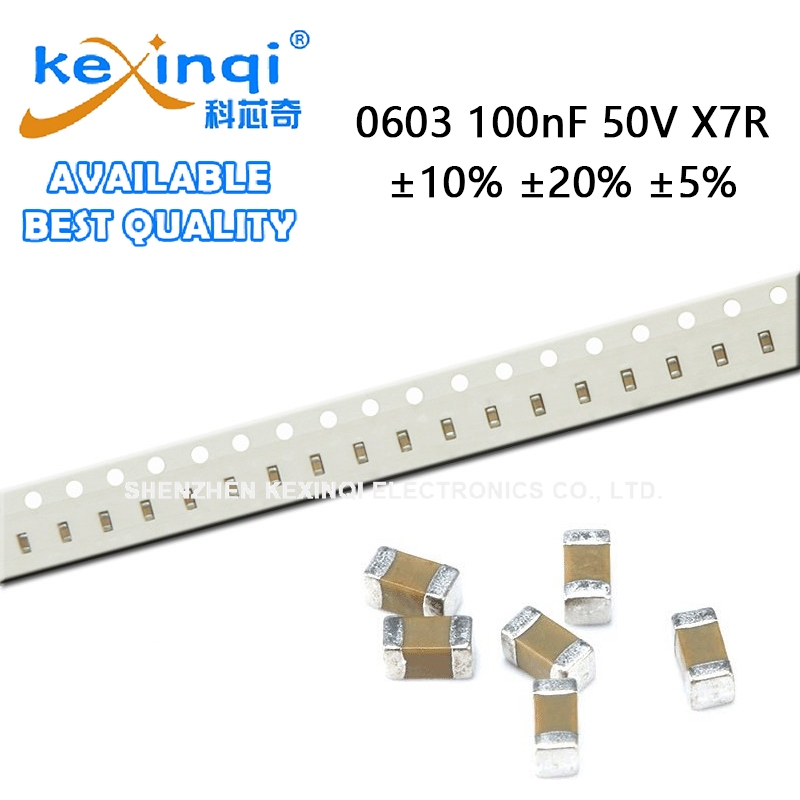 (50 ชิ้น) 0603 100nF ±10% ±20% ±5% 50V X7R ตัวเก็บประจุเซรามิกหลายชิป SMD