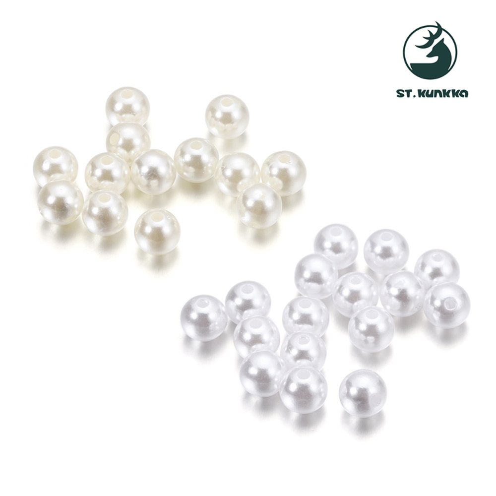 St.kunkka 10-400 ชิ้น 3-20 มม.สีขาว/สีเบจเลียนแบบมุก ABS ลูกปัดมุกแก้ว DIY งานประดิษฐ์ นิยมนำไปไหว้ แก้บน