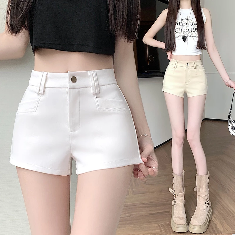 Hermarou S-2XL กางเกงขาสั้นผู้หญิง เอวสูง ทรงเอ ผ้ายืดเข้ารูป ดีไซน์เข้ารูป