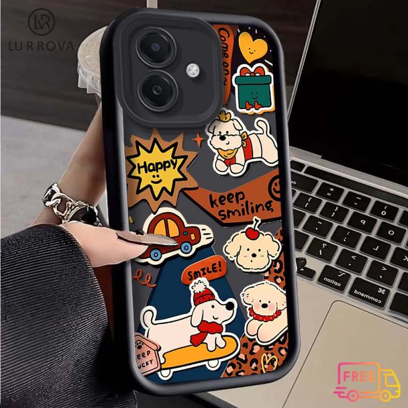สําหรับ OPPO Reno14 F Reno14 Pro Reno13 F Reno13 Pro Reno12 F Reno11Pro Reno11 F Reno10 Reno8T Reno8Z Reno7Z Reno8 Reno7 Reno5 Reno4 การ์ตูนสีน้ําตาล Vintage Puppy กันกระแทก TPU โพธิ์
