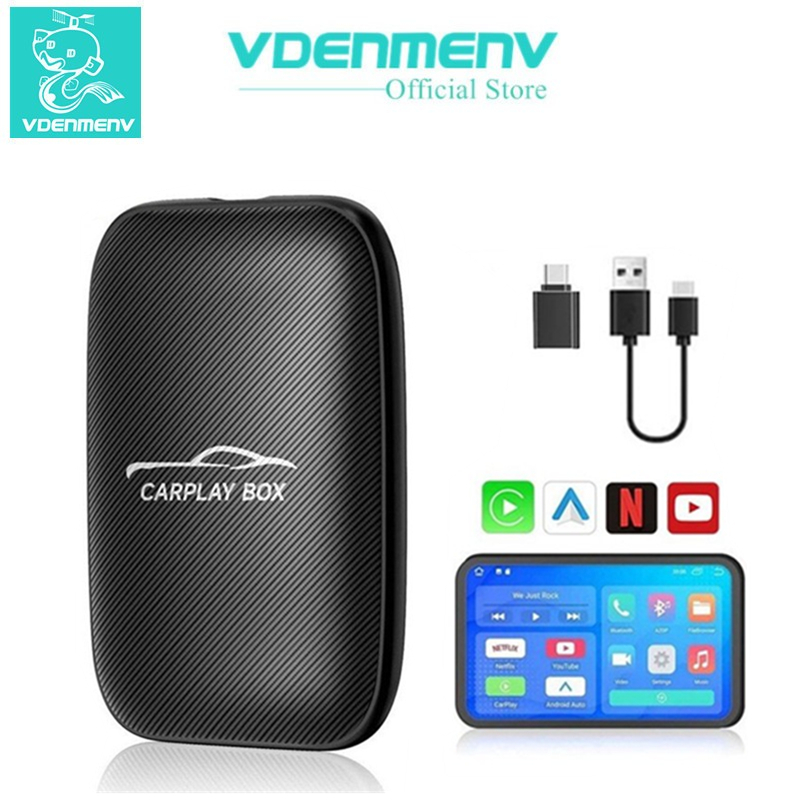 อะแดปเตอร์ไร้สาย Carplay & Android Auto สําหรับ iOS พร้อมช่องเสียบการ์ด TF YouTube Netflix สําหรับรถ