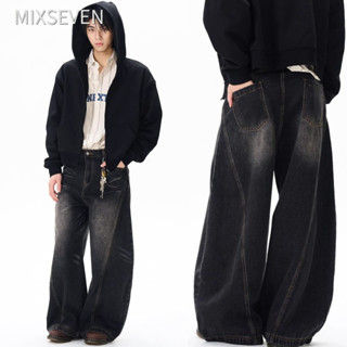 MIXSEVEV กางเกงยีนส์ชายสีดำ  ทรงหลวมสไตล์สตรีทส ย้อนยุคหลวมๆ…
