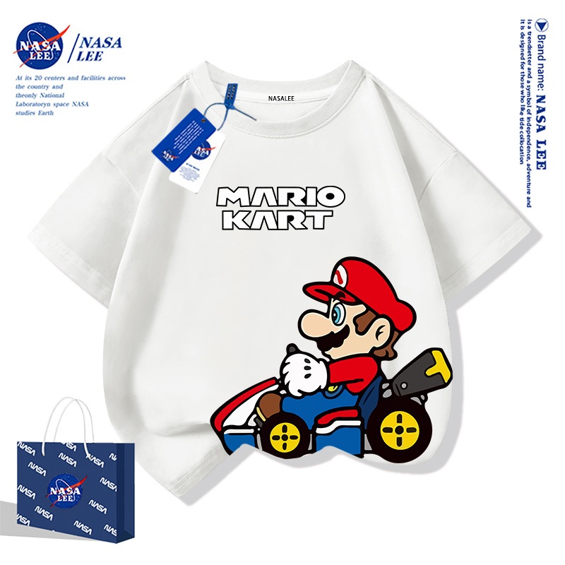 【จัดส่งภายในวันเดียว】เสื้อยืด NASA ผ้าฝ้าย ลายมาริโอ้ผจญภัย สำหรับทุกวัย ระบายอากาศดี สไตล์ไทย